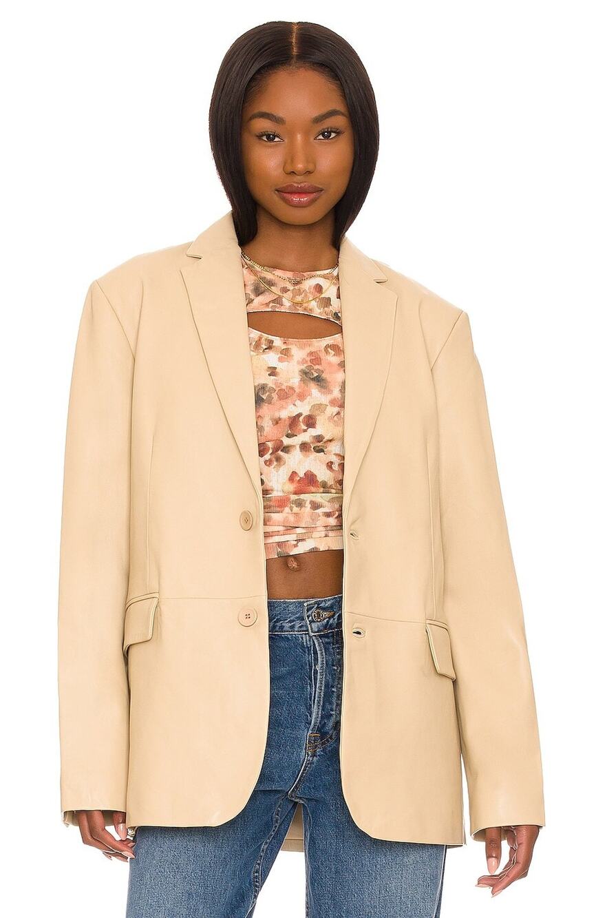 LAMARQUE Felina Blazer Womens Beige Genuine Leather Jacket size L